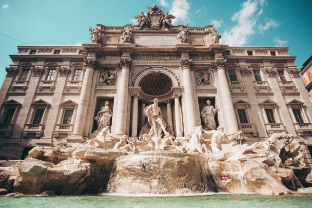 The famous Trevi Fountain in Rome, Italy (Italian: Fontana di Trevi). 