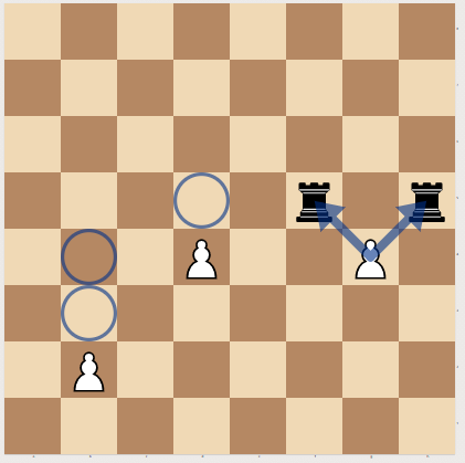 Pawn Moves in Chess (from left to right):
1. One or Two squares forward from the starting position
2. One square forward only after moving from the starting position
3. Capturing diagonally forward