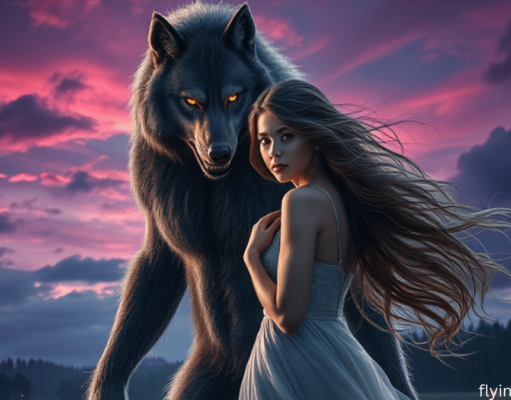 Best Paranormal Romance Books to Keep You Hooked in 2025 Enchanting dark forest scene from the best paranormal romance books, featuring a mysterious werewolf and a woman surrounded by mist and a glowing crescent moon, creating a magical romance atmosphere.