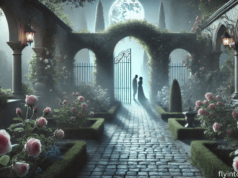 Top 20 Mystery Romance Books to Add to Your Must-Read List A misty forest path with a couple holding hands as they follow a trail of clues, capturing the intrigue and passion of mystery romance books.