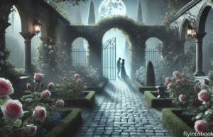 Top 20 Mystery Romance Books to Add to Your Must-Read List A misty forest path with a couple holding hands as they follow a trail of clues, capturing the intrigue and passion of mystery romance books.