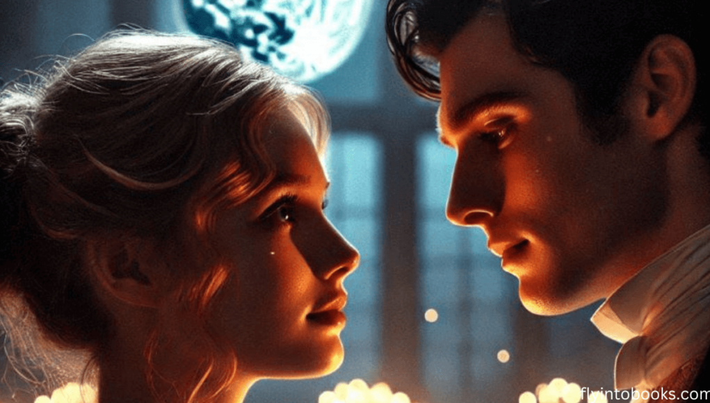 Twisted Games by Ana Huang - flyintobooks.com A majestic palace with golden arches and lush greenery under a soft twilight sky. In the foreground, Princess Bridget von Ascheberg stands poised in flowing royal attire, her blonde hair and blue eyes reflecting determination and grace. Beside her stands Rhys Larsen, her protective bodyguard in a sleek black suit, exuding strength and stoic intensity. Inspired by 'Twisted Games by Ana Huang.